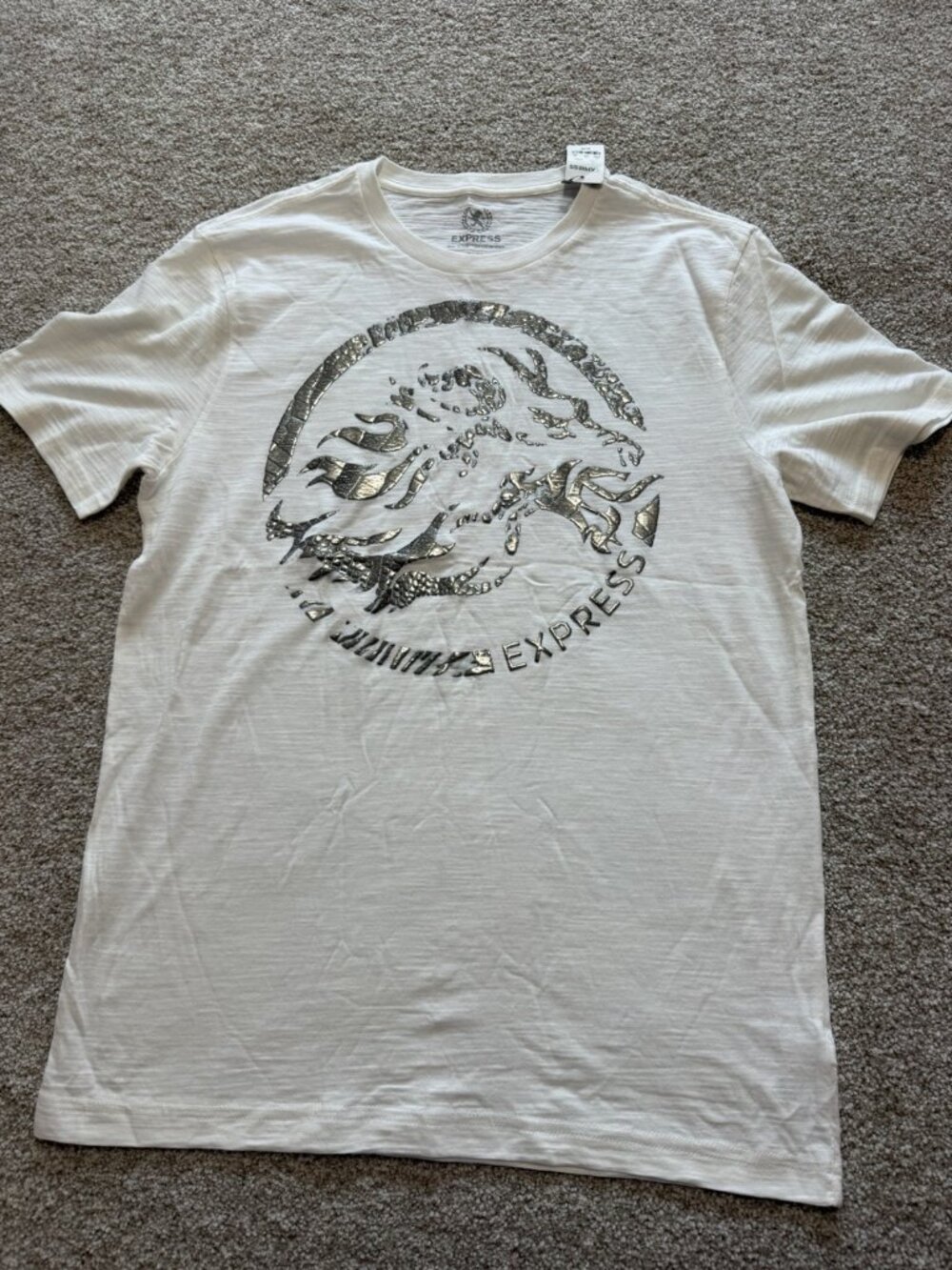 Express Men's Lion Head Graphic White Short Sleeve T Shirt Size Medium